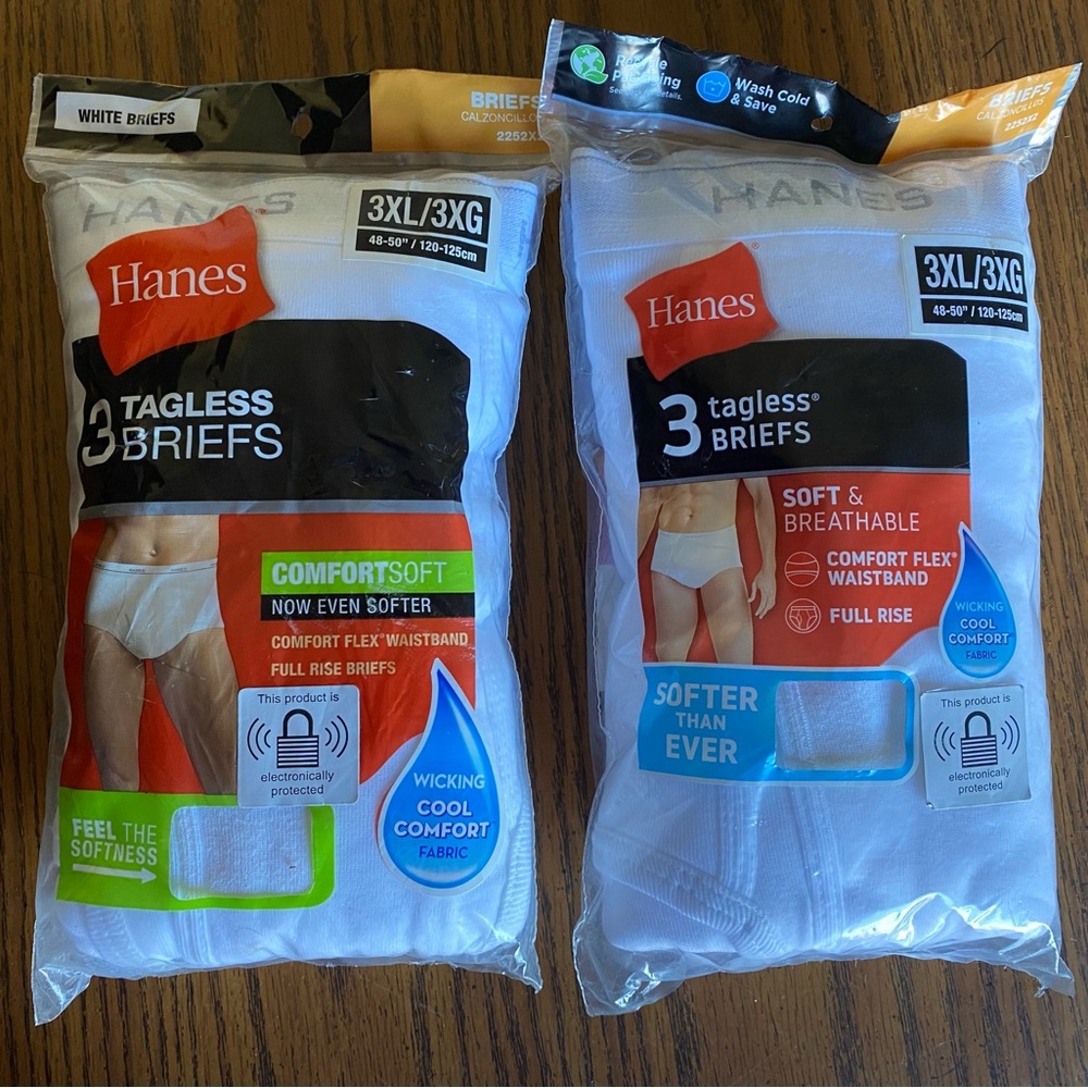 Hanes 3XL Men’s Tagless Briefs White Underwear 6pr